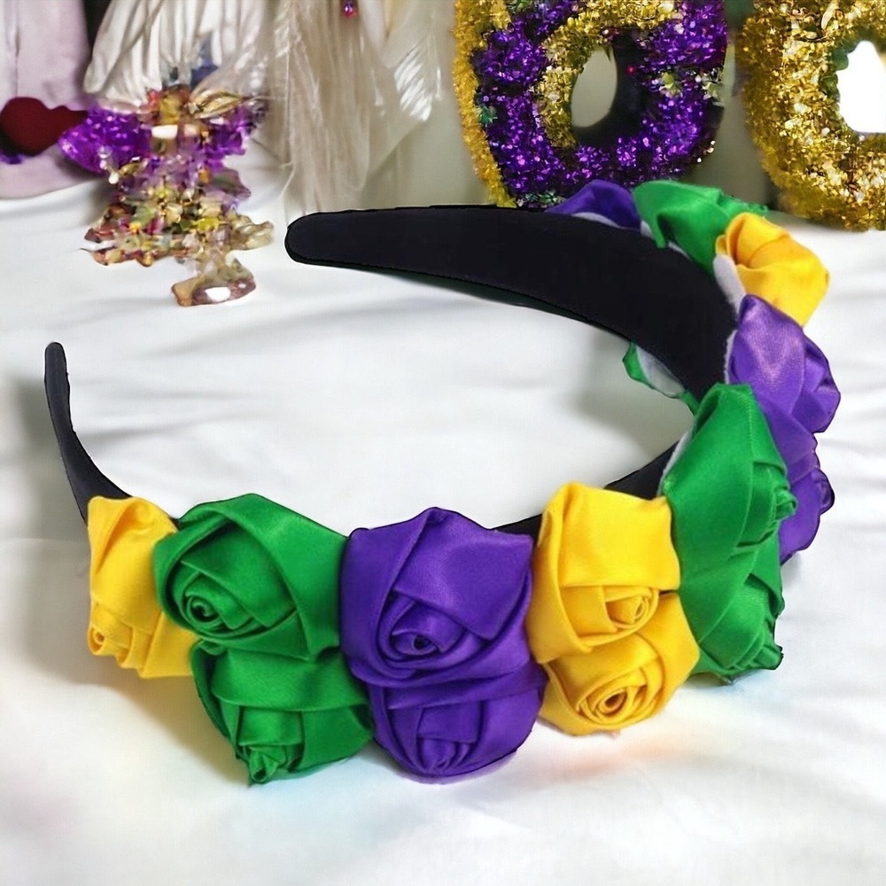 NEW Beaded Mardi Gras Headband, Purple Green Gold, Floral Headpiece, New Orleans